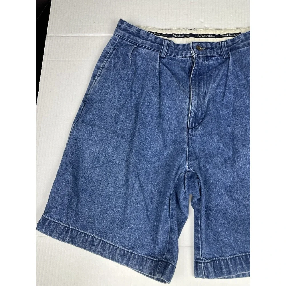 Polo Ralph Lauren Denim Shorts Mens 30 Pleated Relaxed Fit Vintage 90s Style